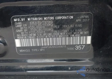 2017 Mitsubishi Outlander Sport 2.0 Es z USA, uszkodzony, nr VIN JA4AP3AU5HZ049618